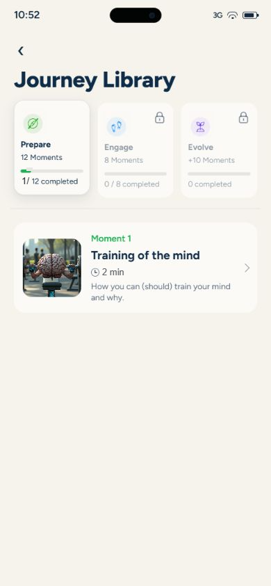Participant App Journey Library with completed and upcoming Moments